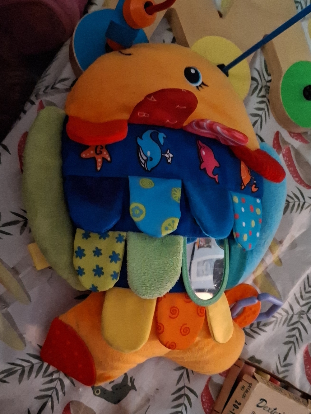 Plush Sea Creature Activity Toy in Orange, Blue & Green - Baby Interactive Play